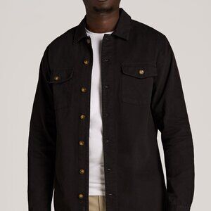 American Tall Garment Dyed Lightweight Overshirt For Tall Men in Black Size XLXL